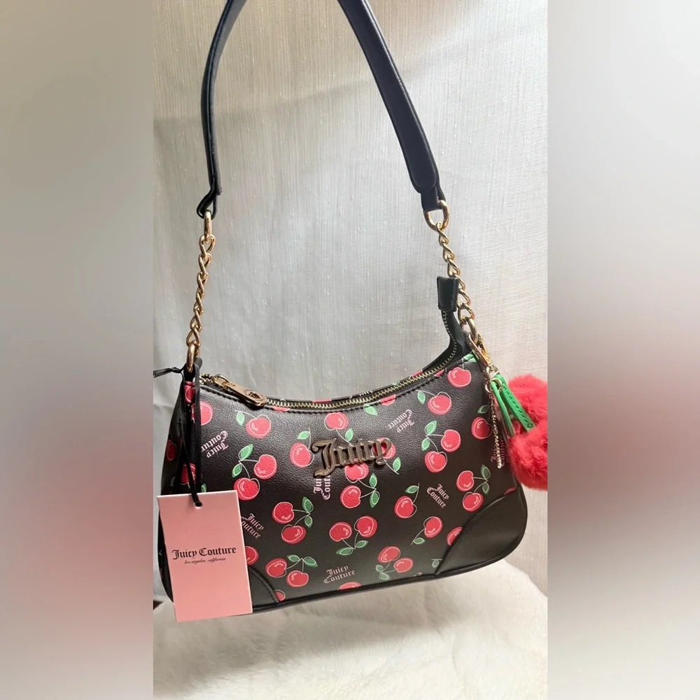 NEW Juicy Couture Black Red Cherry Girl Shoulder Bag - Picture 5 of 8